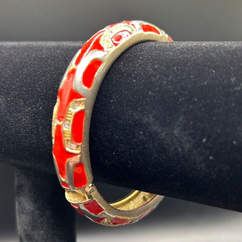 Saks 5th Avenue, S5A Black Label, Coral And Gold Hinged Bangle Bracelet